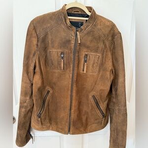 Women’s Buffalo Outerwear Distressed Nubuck Leather Moto Bomber Jacket. XL